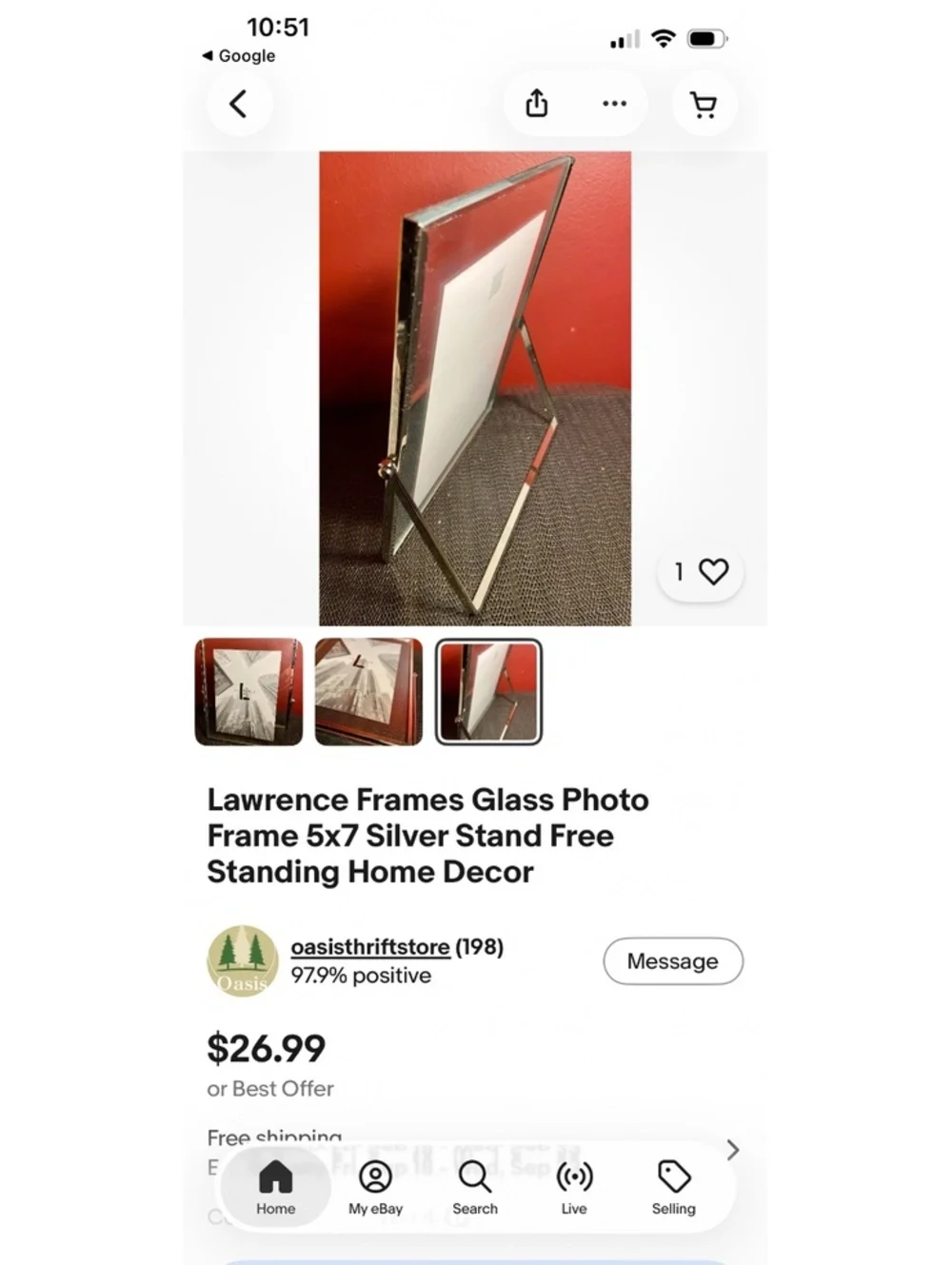 Lawrence Frames Glass Photo Frame 5x7 Silver Stand Free Standing Home Decor